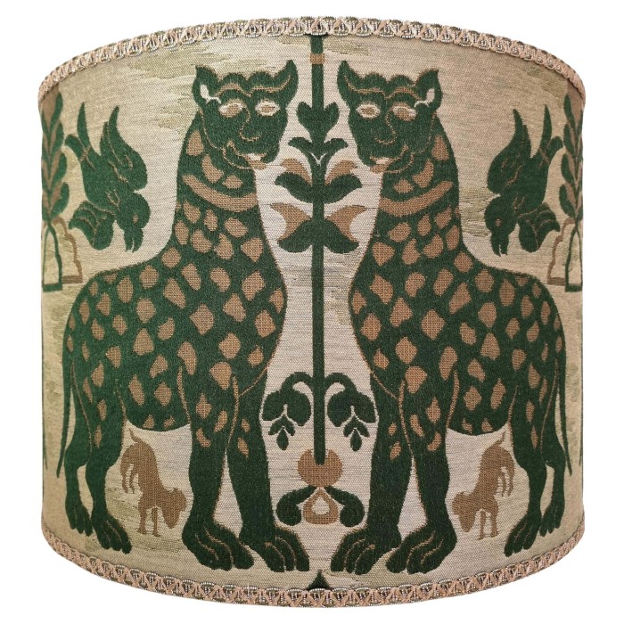 Drum Lampshade Emerald Green Silk Brocatelle Luigi Bevilacqua Fabric Fiere Pattern