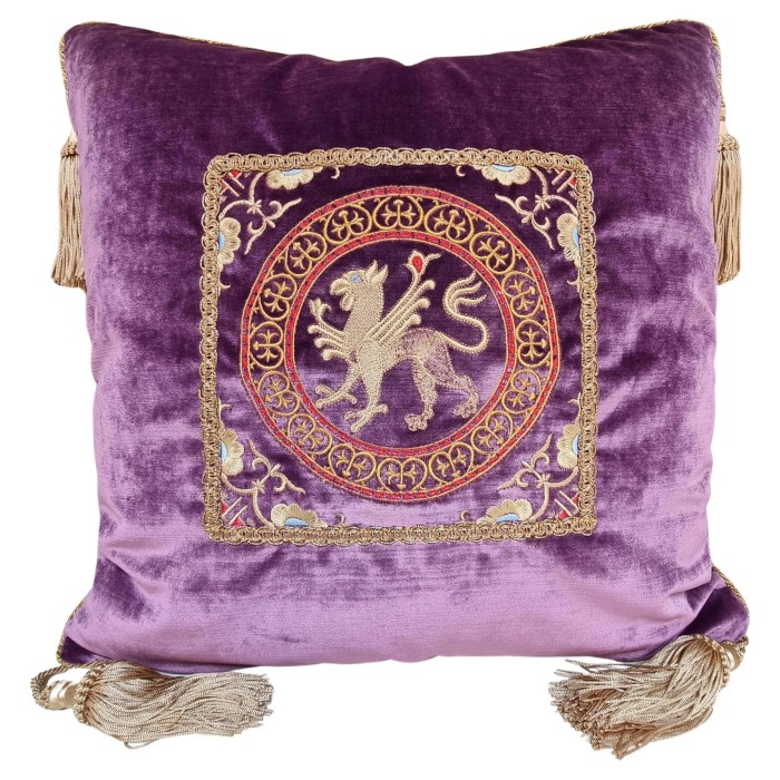 Luxury Embroidered Purple Rubelli Velvet Pillow Case with Corner Tassels