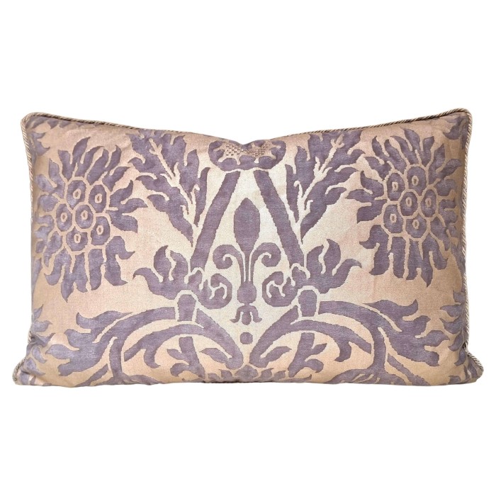 Double Sided Cushion Cover Fortuny Fabric Grey, Black & Silvery Gold Barberini Pattern