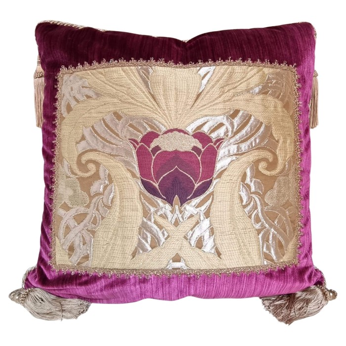 Luxury Decorative Throw Pillow Case Amethyst Rubelli Strie Silk Velvet with Luigi Bevilacqua Lampas Framed Front Panel