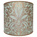 Drum Lampshade in Fortuny Fabric Aquamarine & Silvery Gold Campanelle Pattern