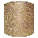 Drum Lampshade in Fortuny Fabric Green & Silvery Gold Campanelle Pattern