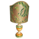 Green and Orange Lacquered Turned Wood Table Lamp with Fortuny Fabric Lampshade