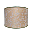 Drum Lampshade in Fortuny Fabric Antique Yellow Monotones Uccelli Pattern