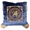 Embroidered Blue Rubelli Velvet - Handmade Decorative Pillow With Corner Tassels