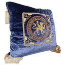 Embroidered Blue Rubelli Velvet - Handmade Decorative Pillow With Corner Tassels