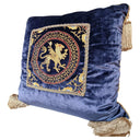 Embroidered Blue Rubelli Velvet - Handmade Decorative Pillow With Corner Tassels