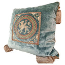 Embroidered Aqua Rubelli Velvet - Handmade Decorative Pillow With Corner Tassels
