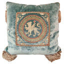 Embroidered Aqua Rubelli Velvet - Handmade Decorative Pillow With Corner Tassels