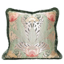 Handmade Decorative  Pillow With Brush Fringe Luigi Bevilacqua Jade Green Silk Lampas Tulipani Pattern