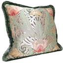 Handmade Decorative  Pillow With Brush Fringe Luigi Bevilacqua Jade Green Silk Lampas Tulipani Pattern
