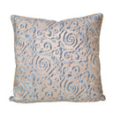 Handmade Decorative Pillow Made With Fortuny Fabric – Blue & Silvery Gold Maori Pattern