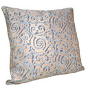 Handmade Decorative Pillow Made With Fortuny Fabric – Blue & Silvery Gold Maori Pattern