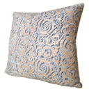 Handmade Decorative Pillow Made With Fortuny Fabric – Blue & Silvery Gold Maori Pattern
