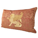 Gold Winged Lion Embroidered Orange Brocade Fabric - Handmade Decorative Pillow