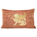Gold Winged Lion Embroidered Orange Brocade Fabric - Handmade Decorative Pillow
