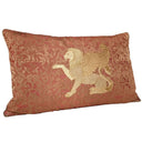 Gold Winged Lion Embroidered Orange Brocade Fabric - Handmade Decorative Pillow