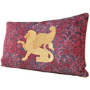 Gold Winged Lion Embroidered Red Brocade Fabric - Handmade Decorative Pillow