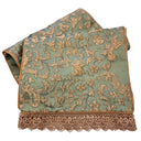 Luxury Table Runner Green & Gold Silk Jacquard Rubelli Fabric Les Indes Galantes Pattern with Gold Lace Trim