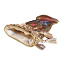Chaussette de Noël Fait Main avec gland en brocart de soie marron noisette Luigi Bevilacqua Motif Uccelli