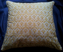 Handmade Decorative Pillow Made With Fortuny Fabric – Yellow and White Delfino Pattern