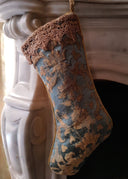 Luxury Christmas Stocking Sky Blue & Gold Silk Jacquard Rubelli Fabric Les Indes Galantes Pattern