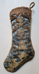 Luxury Christmas Stocking Sky Blue & Gold Silk Jacquard Rubelli Fabric Les Indes Galantes Pattern
