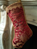 Luxury Christmas Stocking Cardinal & Gold Silk Jacquard Rubelli Fabric Les Indes Galantes Pattern