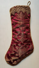 Luxury Christmas Stocking Cardinal & Gold Silk Jacquard Rubelli Fabric Les Indes Galantes Pattern