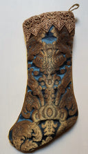 Luxury Christmas Stocking Blue & Gold Silk Brocatelle Rubelli Fabric Tebaldo Pattern