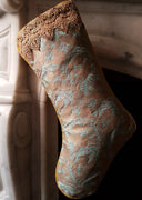 Luxury Christmas Stocking Fortuny Fabric Aquamarine & Silvery Gold Richelieu Pattern