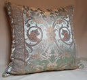 Handmade Decorative Pillow Made With Jade Green Silk Lampas Rubelli Fabric Vignola Pattern