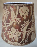 Clip On Lamp Shade in Fortuny Fabric Tan, Olive & Plum Persepolis Pattern