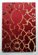 Rubelli Fabric Covered Journal Hardcover Notebook Silk Lampas Red & Gold Morosini Pattern