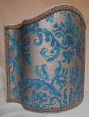 Venetian Lamp Shade Fortuny Fabric Blue-Green & Gold Farnese Pattern