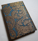 Rubelli Fabric Covered Journal Hardcover Notebook Silk Brocatelle Blue & Gold Tebaldo Pattern