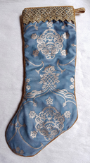 Luxury Christmas Stocking Fortuny Fabric Blue & Silvery Gold Veronese Pattern