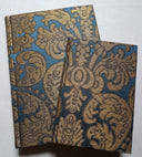Rubelli Fabric Covered Journal Hardcover Notebook Silk Brocatelle Blue & Gold Tebaldo Pattern