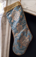 Luxury Christmas Stocking Fortuny Fabric Blue & Silvery Gold Veronese Pattern
