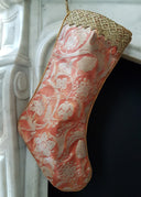 Luxury Christmas Stocking Fortuny Fabric Bittersweet & Silvery Gold Persepolis Pattern