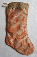 Luxury Christmas Stocking Fortuny Fabric Bittersweet & Silvery Gold Persepolis Pattern