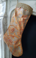 Luxury Christmas Stocking Fortuny Fabric Burnt Apricot & Silvery Gold Barberini Pattern