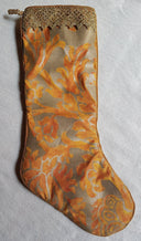 Luxury Christmas Stocking Fortuny Fabric Burnt Apricot & Silvery Gold Barberini Pattern