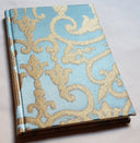 Rubelli Fabric Covered Journal Hardcover Notebook Silk Jacquard Blue & Gold Serlio Pattern