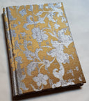 Rubelli Fabric Covered Journal Hardcover Notebook Silk Jacquard Bronze & Silver Les Indes Galantes Pattern