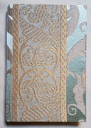 Rubelli Fabric Covered Journal Hardcover Notebook Silk Lampas Jade Green & Gold Vignola Pattern