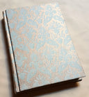 Fortuny Fabric Covered Journal Hardcover Notebook Aquamarine & Silvery Gold Delfino Pattern