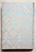 Fortuny Fabric Covered Journal Hardcover Notebook Aquamarine & Silvery Gold Delfino Pattern