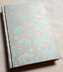 Fortuny Fabric Covered Journal Hardcover Notebook Aquamarine & Silvery Gold Richelieu Pattern