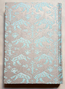 Fortuny Fabric Covered Journal Hardcover Notebook Aquamarine & Silvery Gold Richelieu Pattern